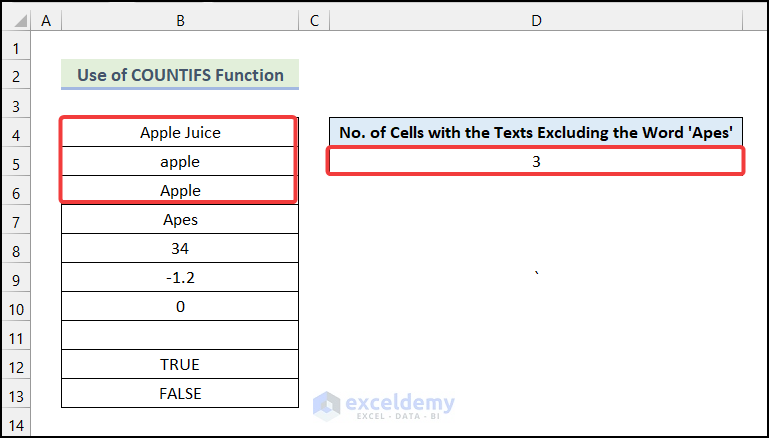 Final output of method 2 to Count Cells with Text under Multiple Criteria using Excel formula