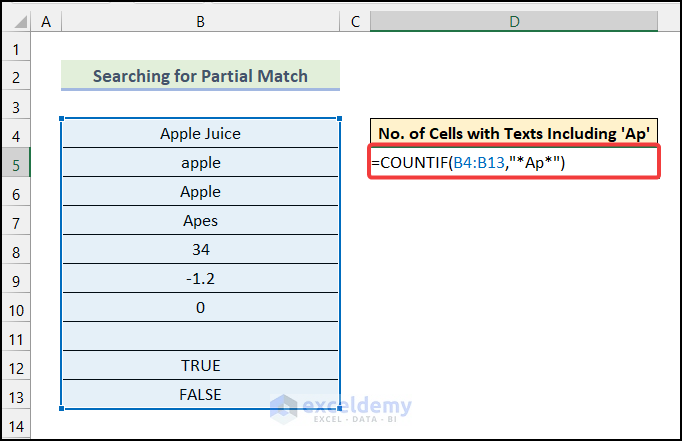 Counting Text Cells with Partial Match by Excel formula