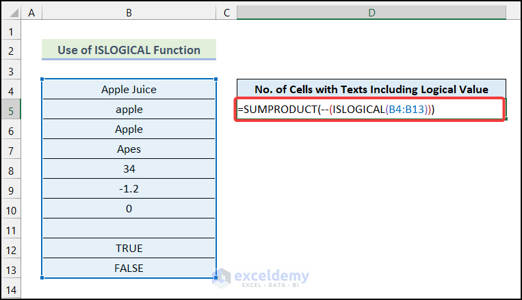 Counting Logical Texts by Using ISLOGICAL Function to count cells with text by using an Excel formula