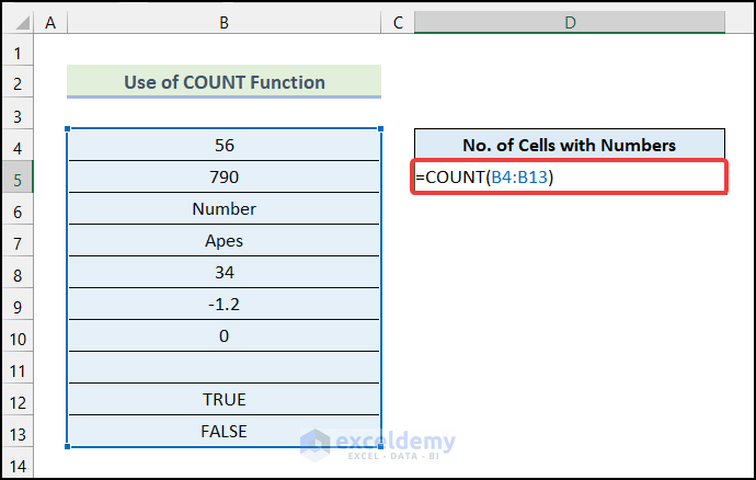 How to Count Cells with Numbers using Excel formula