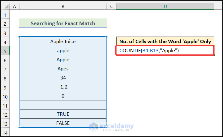 Counting Text Cells with Exact Match by Excel formula