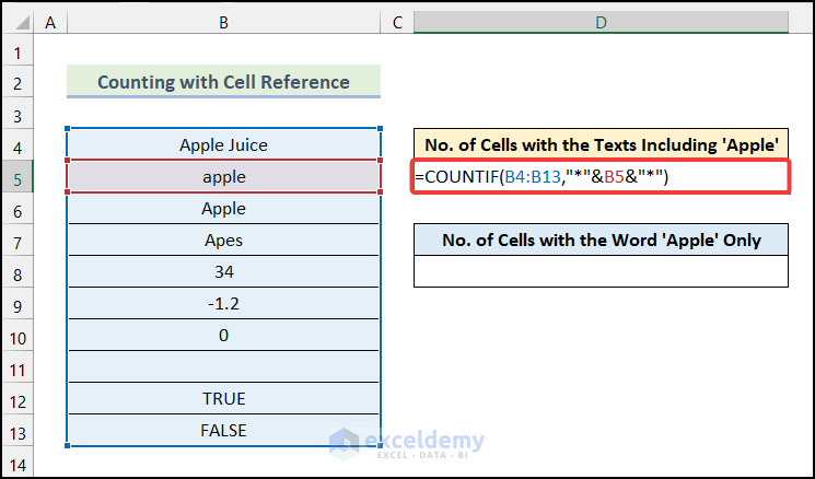 Counting Text Cells with Cell References by Excel formula