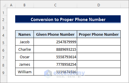 dataset to format phone numbers