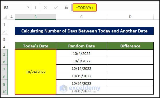 Subtract Today and Another Date to Calculate Number of Days Between them 