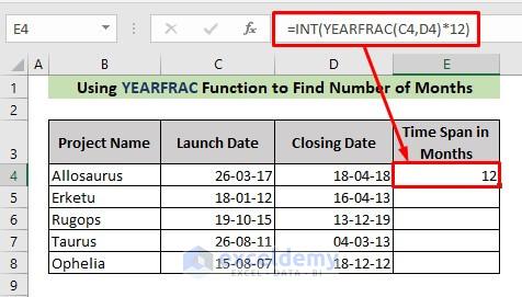 YEARFRAC along with INT or ROUNDUP Function(s) to Ignore Decimals