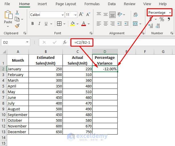 Alternative Formula to Calculate Variance Percentage in Excel