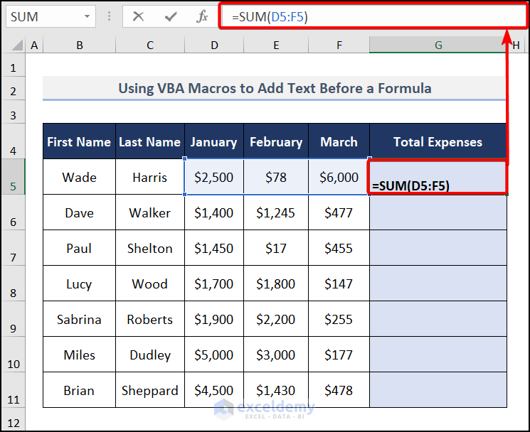 Add Text before a Formula Using VBA in Excel