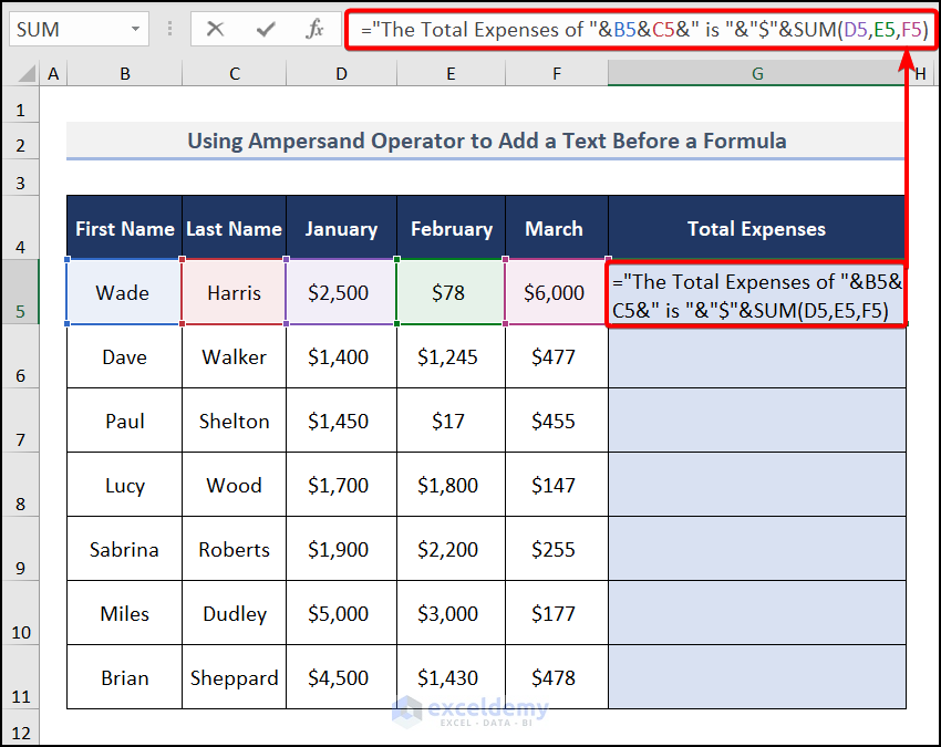 Add Text in a Formula Using Ampersand (&) Operator in Excel
