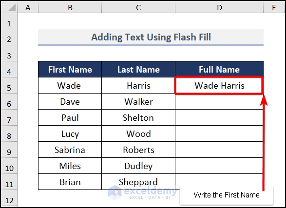 How to Add Text using Flash Fill Feature in Excel