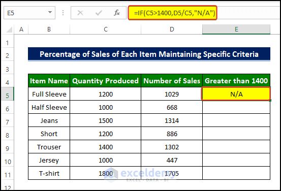 Calculating Percentage of Sales of Each Item Maintaining a Specific Criteria