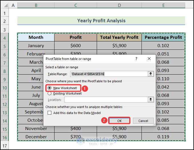 Inserting Pivot Table to Convert Number to Percentage in Excel Pivot Table