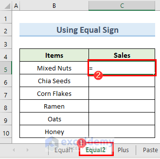 using equal sign to link data in excel from one sheet to another