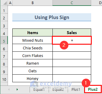 using plus sign to link data in excel from one sheet to another
