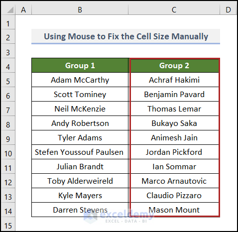 Using Mouse to to make all cells the same size in excel