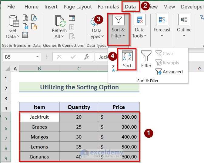 Using Sort Option to Move Rows in Excel Without Replacing