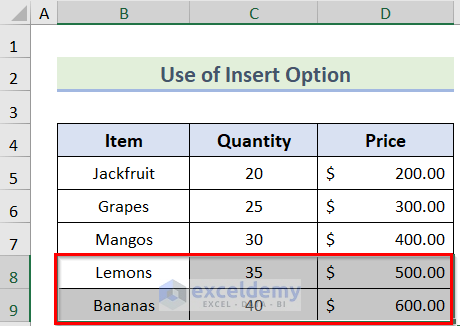 Selecting Rows to Move Rows in Excel Without Replacing