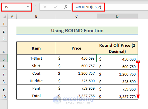 Round Off Numbers Using ROUND Function