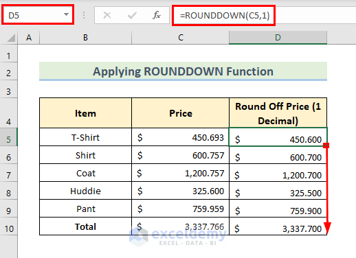 Number Rounding with ROUNDDOWN Function