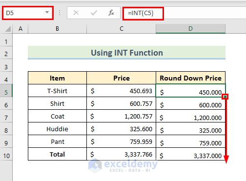 Application of INT Function in Excel