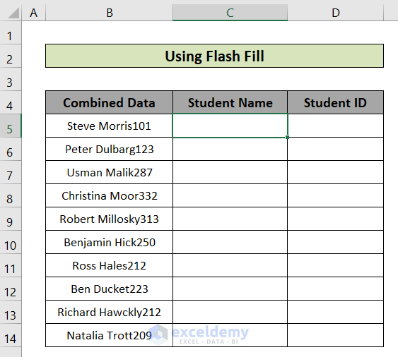 Flash fill to how to separate text and numbers in excel