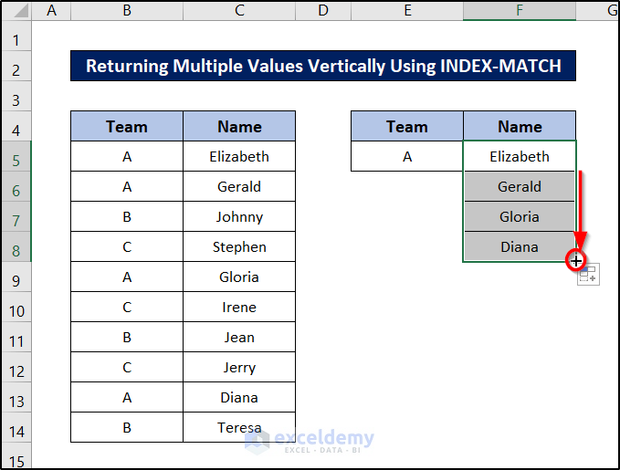 returning multiple values vertically using index match