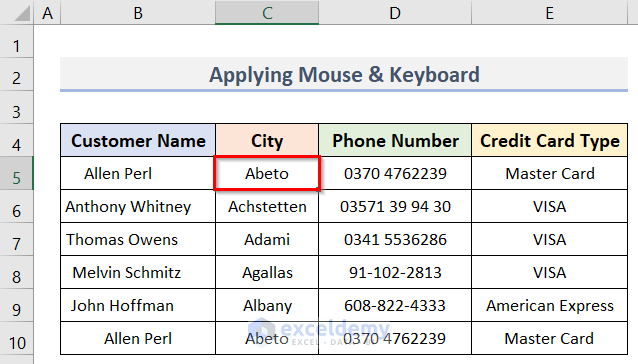 Apply Mouse and Keyboard to Select Non-Adjacent Cells in Excel