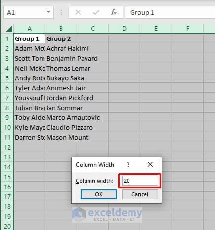 Use Column Width Command to Make All Cells Similar Size