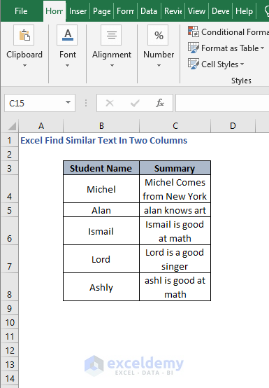 Excel sheet - Excel Find Similar Text In Two Columns