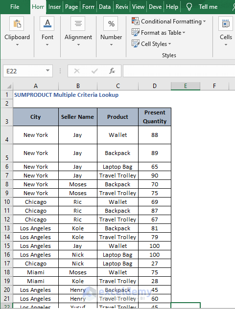 Excel sheet-SUMPRODUCT Multiple Criteria Lookup