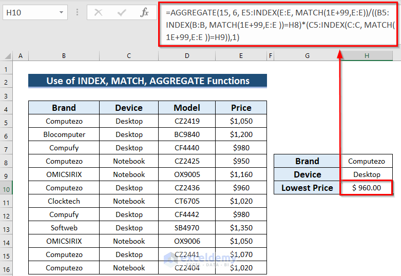 Combining INDEX, MATCH & AGGREGATE Functions to Determine Minimum Value with Multiple Criteria