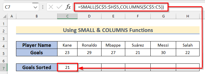 Arrange Rows Using SMALL & COLUMNS Functions in Ascending Order in Excel Using Formula