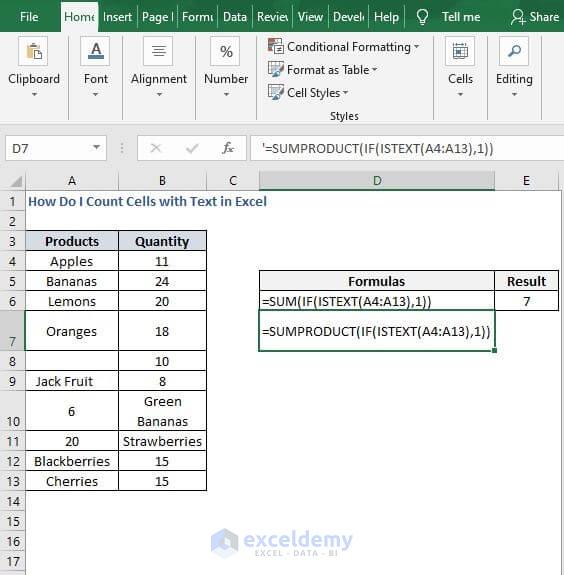 SUMPRODUCT - How Do I Count Cells with Text in Excel