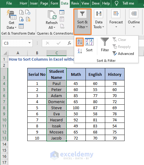 Sort Warning - How to Sort Columns in Excel without Mixing Data