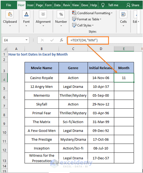 TEXT - How to Sort Dates in Excel by Month