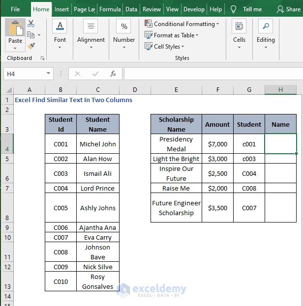 Scenario Name find - Excel Find Similar Text In Two Columns