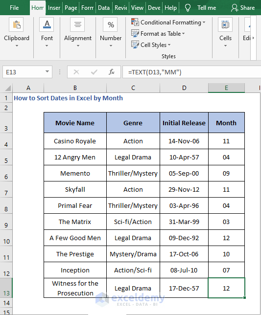 AutoFill TEXT - How to Sort Dates in Excel by Month