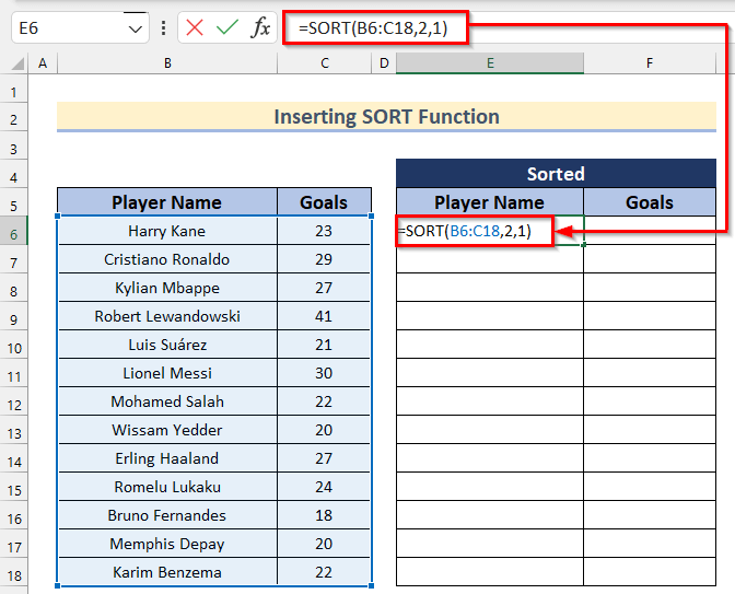 Insert SORT Function to Arrange Numbers in Ascending Order in Excel Using Formula