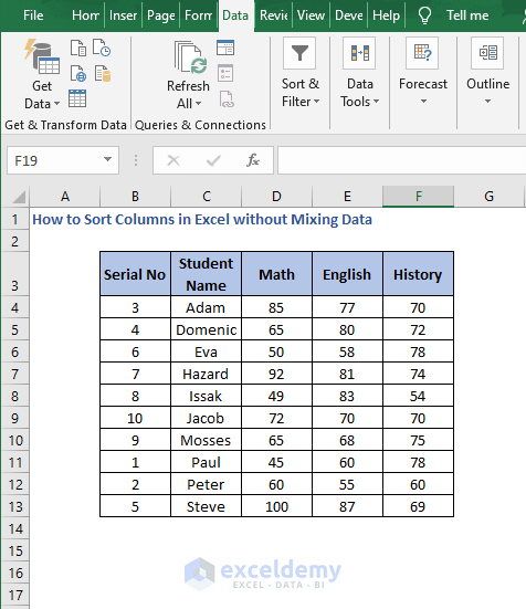 Sort Expand selection - How to Sort Columns in Excel without Mixing Data