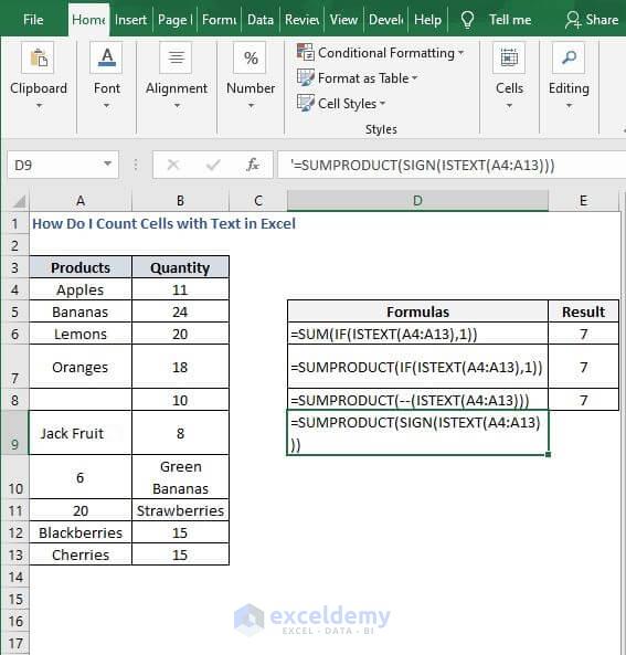SIGN - How Do I Count Cells with Text in Excel