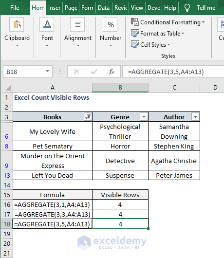 Filter visible - SUBTOTAL 102 filter result - Excel Count Visible Rows
