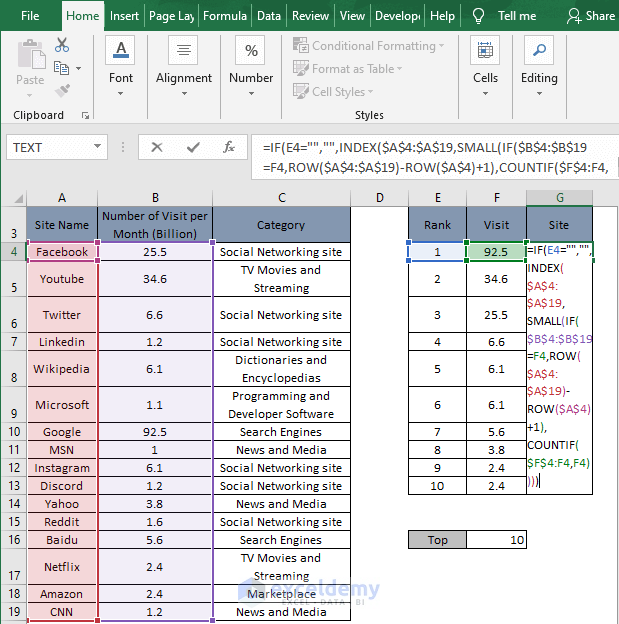 SMALL - Excel Top 10 List with Duplicates