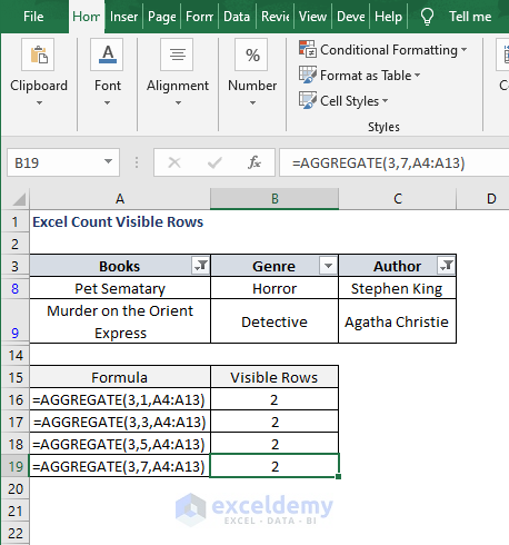 Filter visible - SUBTOTAL 102 filter result - Excel Count Visible Rows