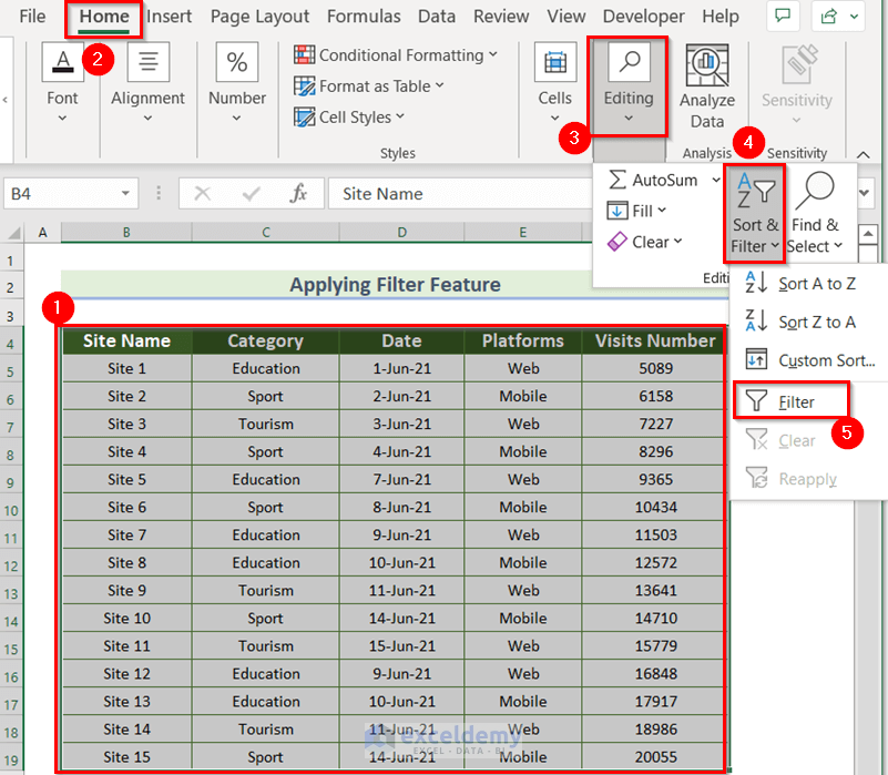 Multiple Filters in Simple Way within Different Columns in Excel