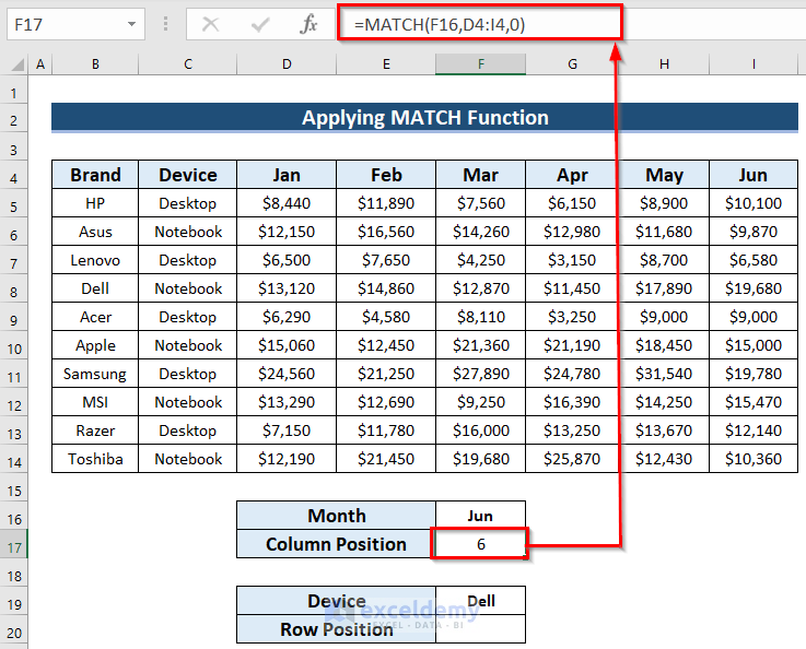  Use of match function in Excel