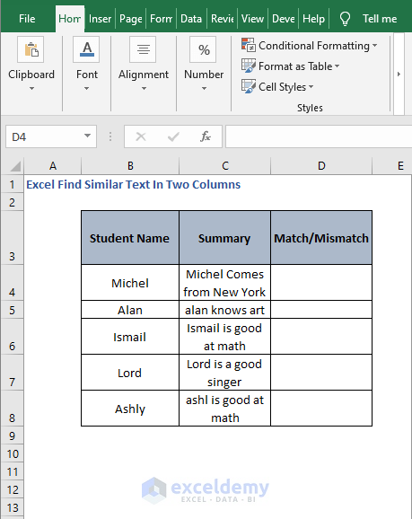 Match/Mismatch column - Excel Find Similar Text In Two Columns
