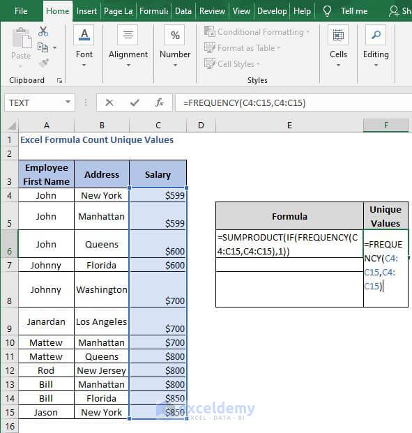 FREQUENCY-Excel Formula Count Unique Values