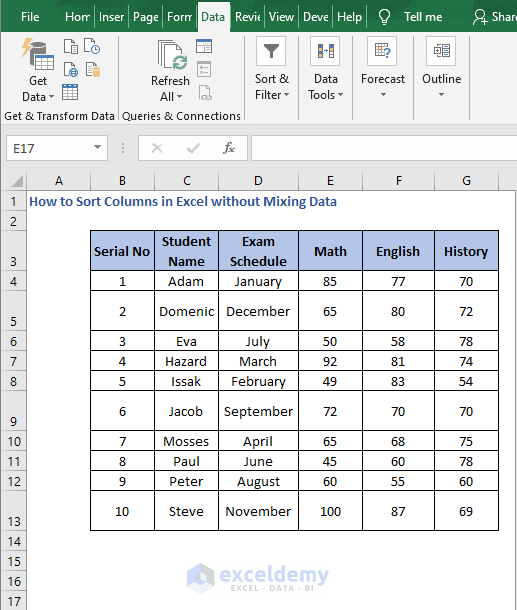 Change in Data - How to Sort Columns in Excel without Mixing Data