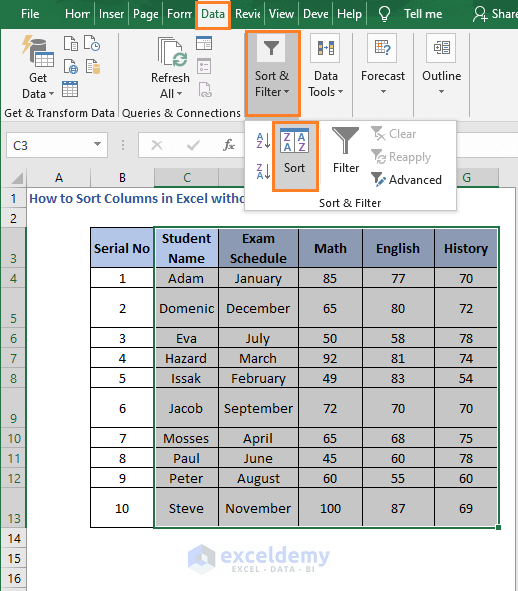 Select Sort - How to Sort Columns in Excel without Mixing Data