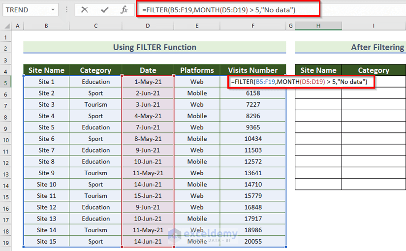 Use of FILTER Function to Apply Multiple Filters in Excel