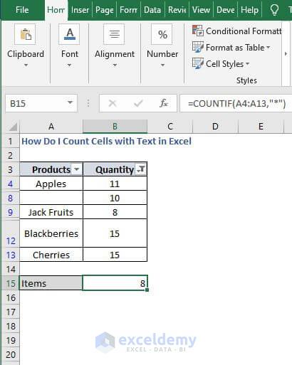 Filtered wrong value - How Do I Count Cells with Text in Excel